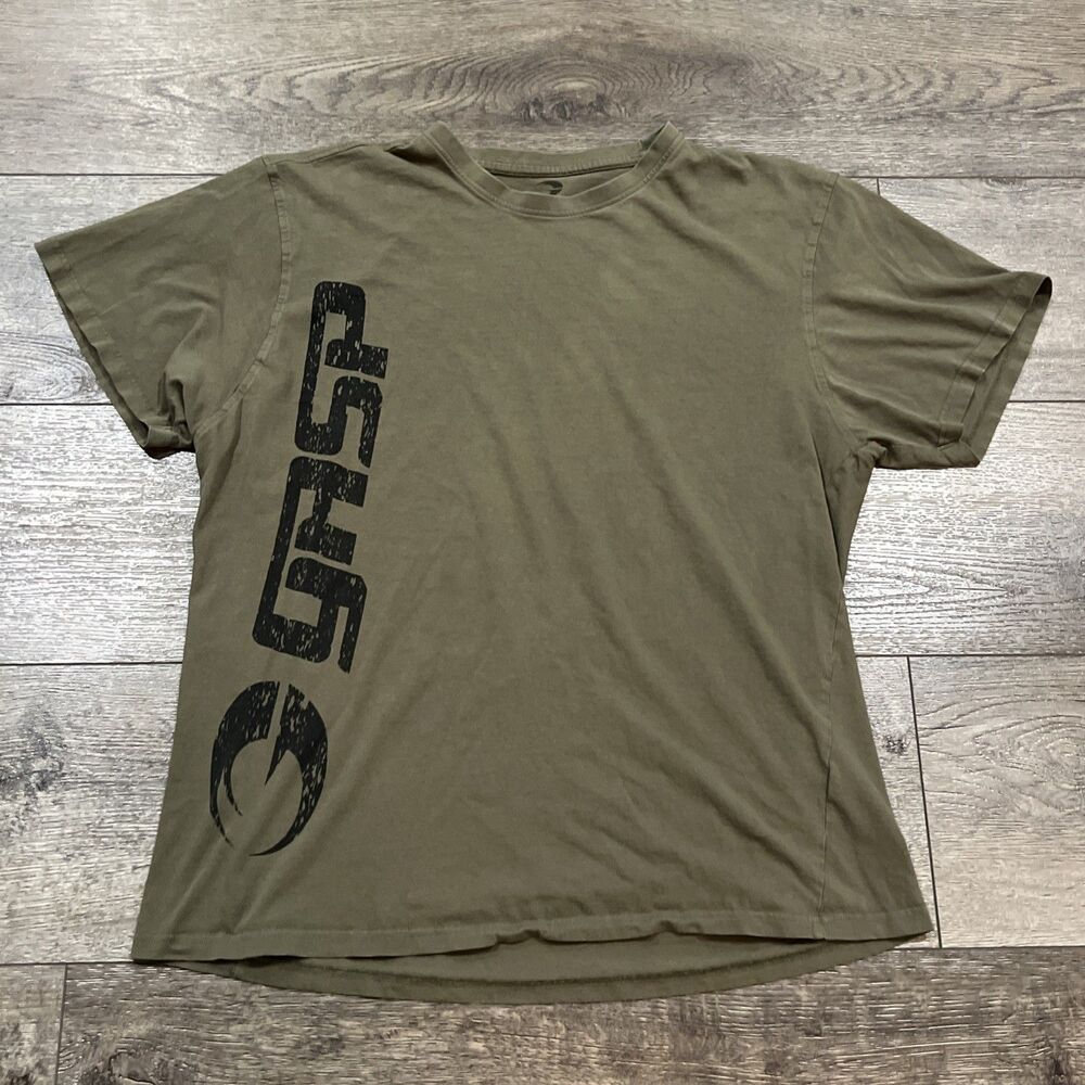 GASP Mens XL Olive Green Graphic T-Shirt Bodybuilding Gym Fitness Tee Spellout